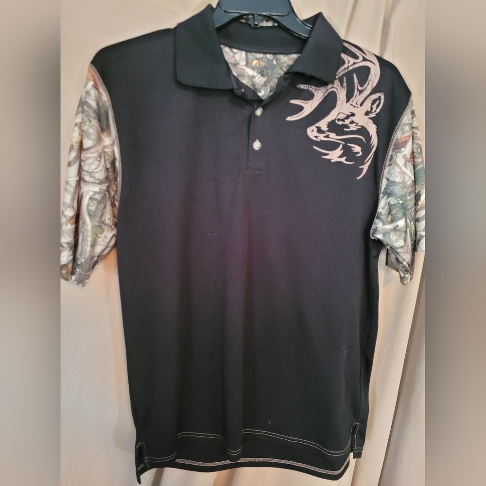 Large Mens Activewear Polo shirt by legendary ( black/ camouflage)